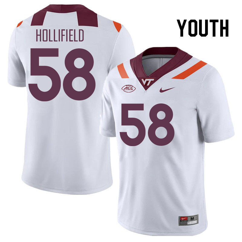 Youth #58 Jack Hollifield Virginia Tech Hokies College Football Jerseys Stitched Sale-White